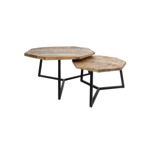 HSM Collection Salontafel Urban - mangohout/ijzer - powdercoated black - set van 2 HSM Collection Salontafel Urban - mangohout/ijzer - powdercoated black - set van 2