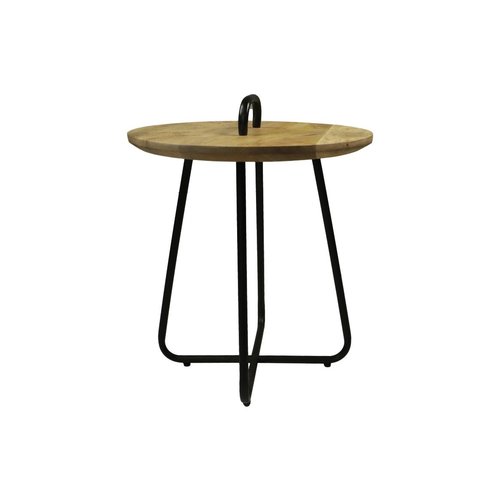 HSM Collection Bijzettafel met handvat - ø45x55 - Naturel/zwart - Mangohout/metaal HSM Collection Bijzettafel met handvat - ø45x55 - Naturel/zwart - Mangohout/metaal