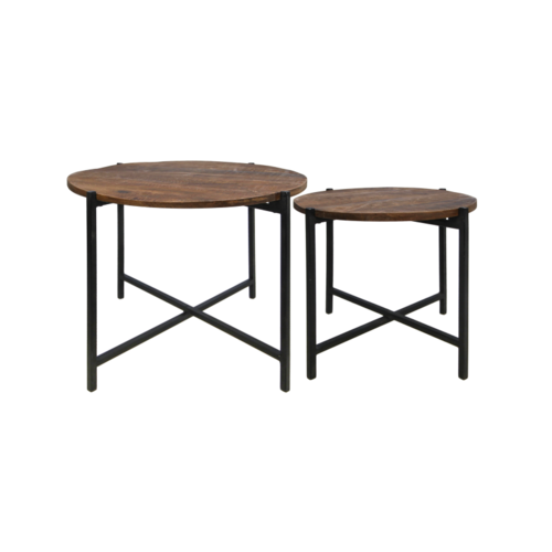 HSM Collection Salontafel Nordic - mangohout/ijzer - set van 2 HSM Collection Salontafel Nordic - mangohout/ijzer - set van 2