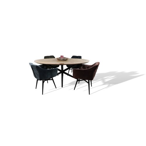 HSM Collection Ovale eettafel Bern -  180x100x76 - Naturel/zwart - Mangohout/ijzer