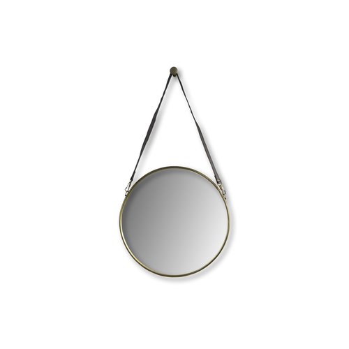 HSM Collection Ronde wandspiegel met riem - ø45 cm - antique gold/zwart HSM Collection Ronde wandspiegel met riem - ø45 cm - antique gold/zwart