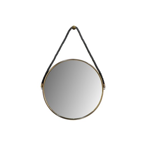 HSM Collection Ronde wandspiegel met touw - ø63x3,5 cm - Antique gold/zwart - Metaal/touw HSM Collection Ronde wandspiegel met touw - ø63x3,5 cm - Antique gold/zwart - Metaal/touw