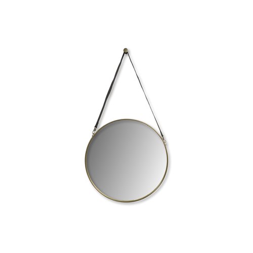 HSM Collection Ronde wandspiegel met riem - ø60 cm - antique gold/zwart HSM Collection Ronde wandspiegel met riem - ø60 cm - antique gold/zwart