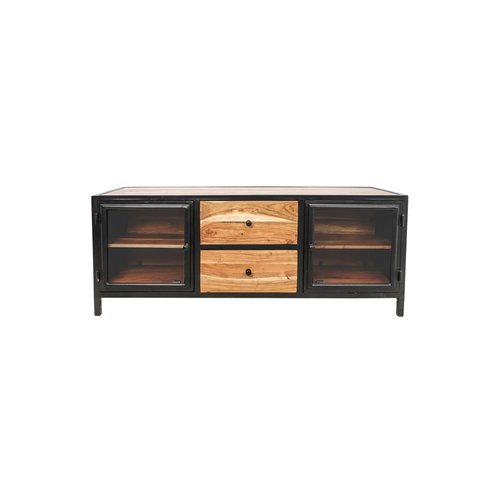 HSM Collection TV meubel Kingston - acacia/ijzer/glas