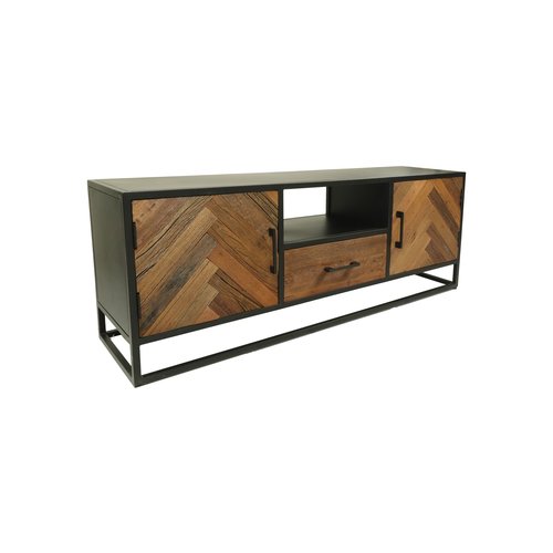 HSM Collection Tv meubel Verona - 150x40x55 - Naturel/zwart - Mangohout/metaal