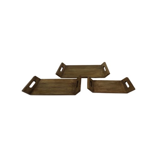 HSM Collection Decoratieve dienbladen - Naturel - Mangohout - Set van 3 HSM Collection Decoratieve dienbladen - Naturel - Mangohout - Set van 3