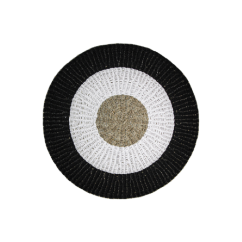 HSM Collection Vloerkleed Malibu - ø120 cm - raffia/zeegras - naturel/wit/zwart HSM Collection Vloerkleed Malibu - ø120 cm - raffia/zeegras - naturel/wit/zwart