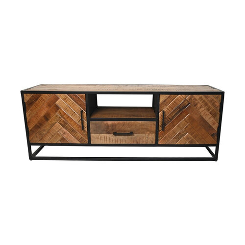 HSM Collection Tv meubel Verona - 150x40x55 - Naturel/zwart - Mangohout/metaal