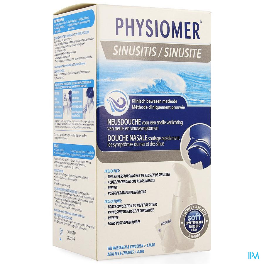 PHYSIOMER DOUCHE NASAL + SEL MER 6 SACH
