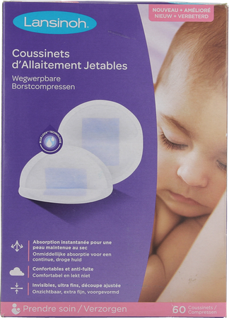 LANSINOH Lansinoh Wegwerpb.borstkompressen Blue Lock Core60