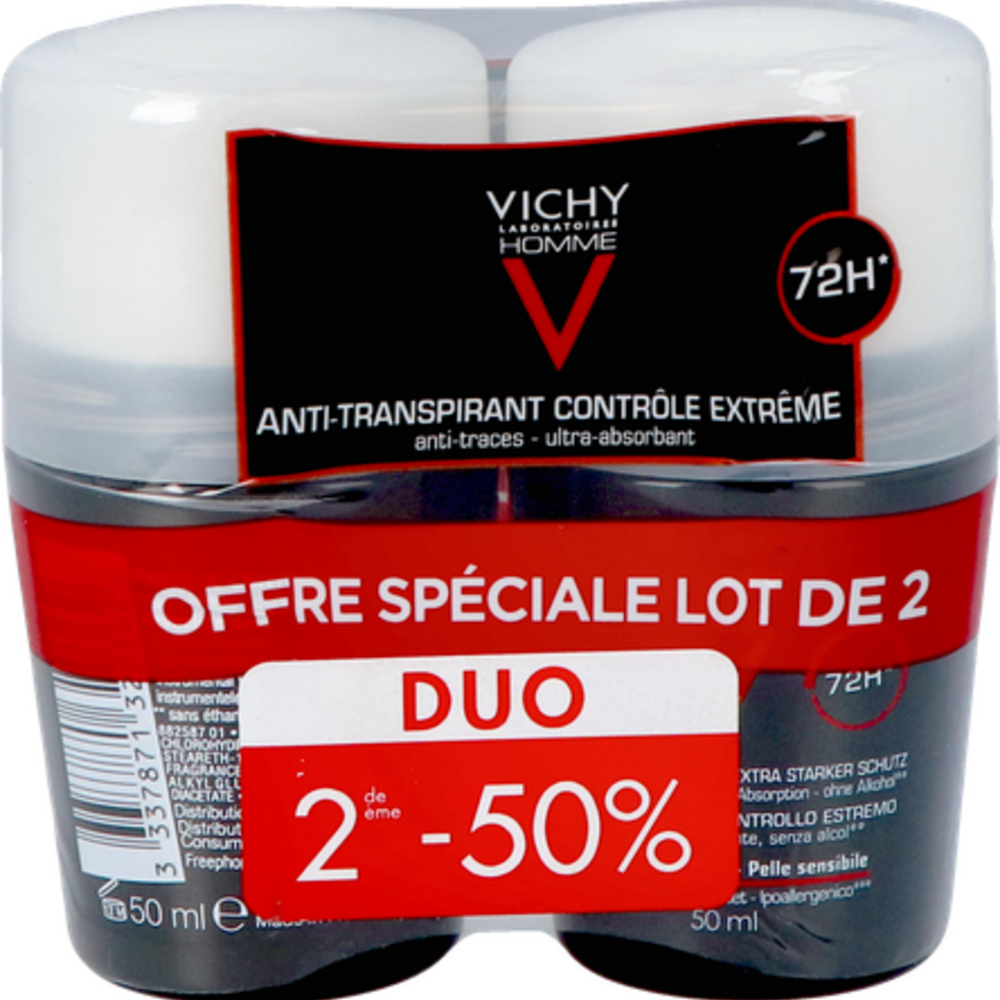 VICHY Vichy Homme Deo A/transp. 72u Roller Duo 2x50ml