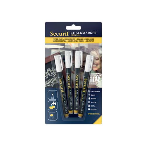 Securit Securit krijtmarker small wit, blister met 4 stuks