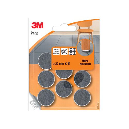 3M 3M viltglijders, Ultra Resistant, diameter van 22 mm, blister van 8 stuks