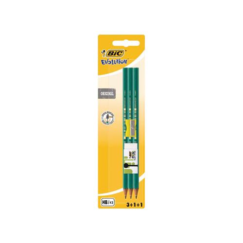 Bic Bic potlood Evolution 650, 3st + gum + slijper, op blister