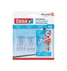 Tesa Tesa Klevende haak voor Transparant en Glas, draagvermogen 1 kg, blister van 2 stuks