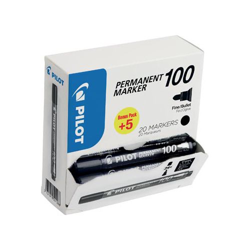 Pilot Pilot permanent marker 100, XXL doos met 15 + 5 stuks, zwart