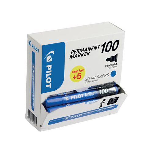 Pilot Pilot permanent marker 100, XXL doos met 15 + 5 stuks, blauw