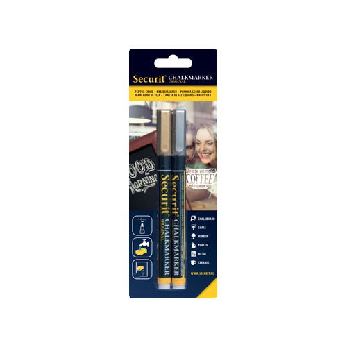 Securit Securit krijtmarker small, blister met 2st, goud en zilver