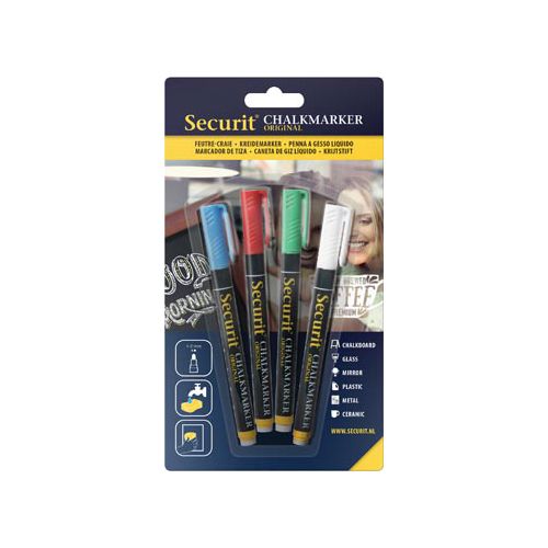 Securit Securit krijtmarker small, blister met 4st in assorti