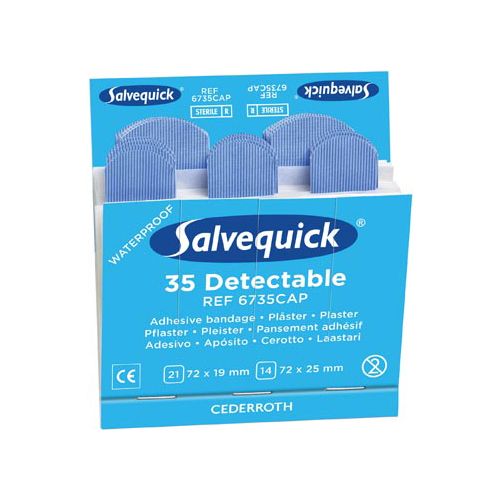 Salvequick Salvequick navulling voor pleisterautomaat, 35 blauwe pleisters per navulling, pak van 6 navullingen