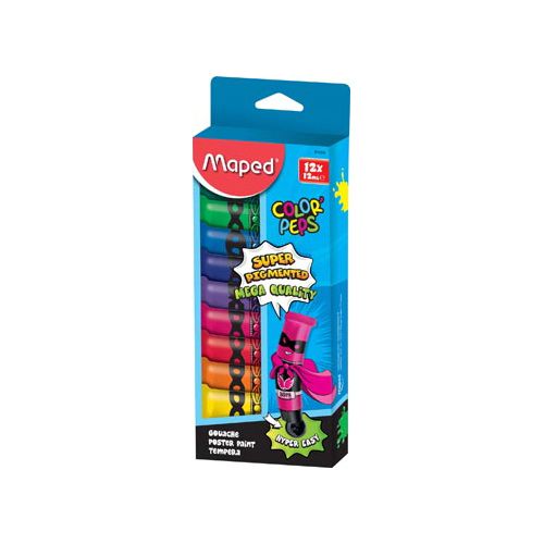 Maped Maped Color'Peps plakkaatverf, tubes van 12 ml, ophangdoos met 12 tubes in geassorteerde kleuren