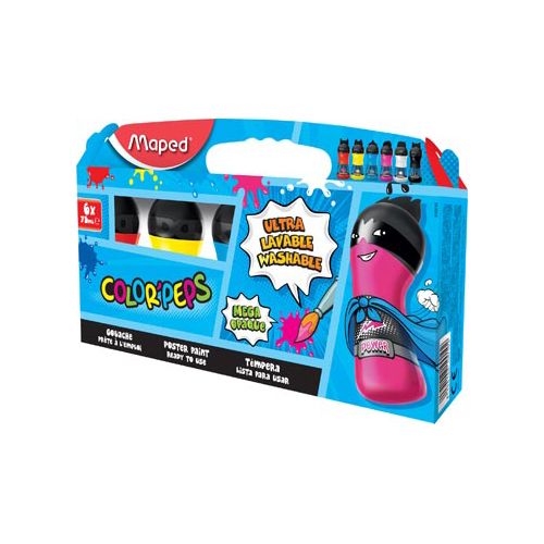 Maped Maped Color'Peps plakkaatverf, ophangdoos met 6 flacons van 75 ml in primaire geassorteerde kleuren