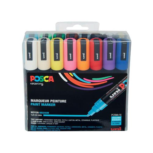 Posca Uni POSCA paintmarker PC-5M, 1,8 - 2,5 mm, etui van 16 stuks in geassorteerde kleuren