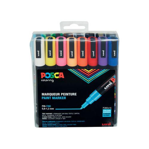 Posca Uni POSCA paintmarker PC-3M, 1,5 mm, etui van 16 stuks in geassorteerde kleuren