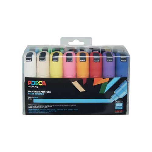 Posca Uni POSCA paintmarker PC-8K, 8 mm, etui met 16 stuks in geassorteerde kleuren