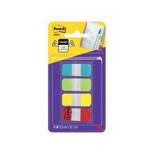 Post-it Post-it index Strong, ft 15,8 x 38,1 mm, blister met 4 kleuren, 10 tabs per kleur