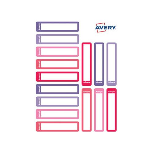 Avery Avery Family mini naametiketten, ft 5 x 1 cm, roze/paars, ophangbare etui met 30 etiketten