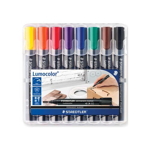 Staedtler Staedtler Lumocolor 352, permanent marker, ronde punt, 2 mm, etui van 8 stuks in geassorteerde kleuren
