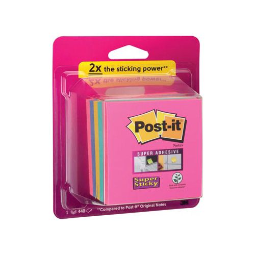 Post-It Super Sticky Post-it Super Sticky Notes kubus, 440 vel, ft 76 x 76 mm, geassorteerde regenboogkleuren