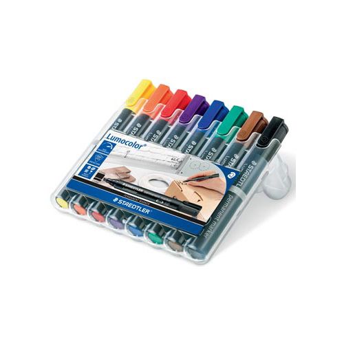 Staedtler Staedtler Lumocolor 350, permanent marker, schuine punt, 2 - 5 mm, etui van 8 stuks in geassorteerde kleu