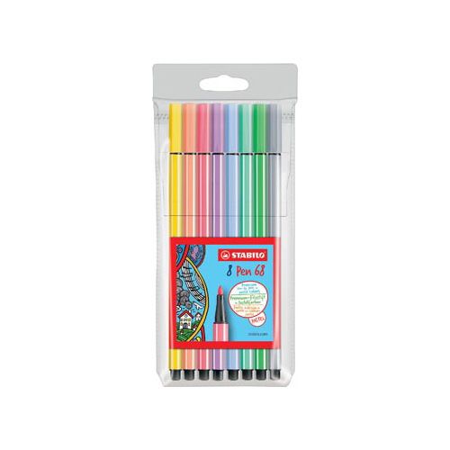Stabilo STABILO Pen 68 PastelParade viltstift, etui van 8 stuks in geassorteerde kleuren