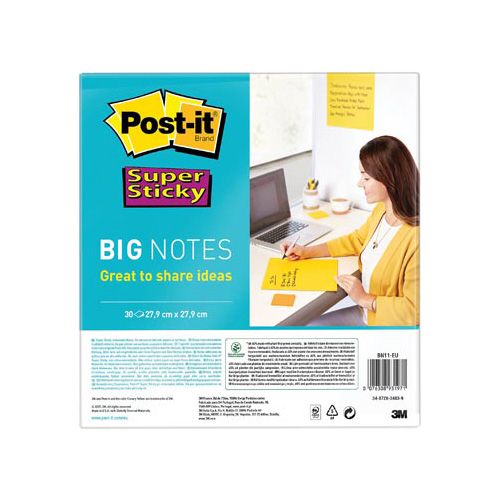 Post-It Super Sticky Post-it Super Sticky Big Notes, 30 vel, ft 280 x 280 mm, geel