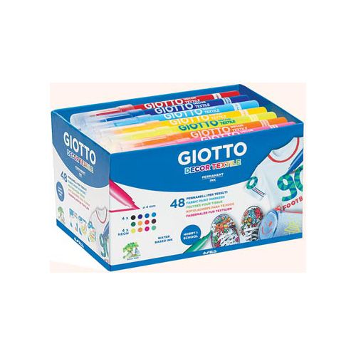 Giotto Giotto Decor Textile textielstiften, schoolpack met 48 stuks in geassorteerde kleuren