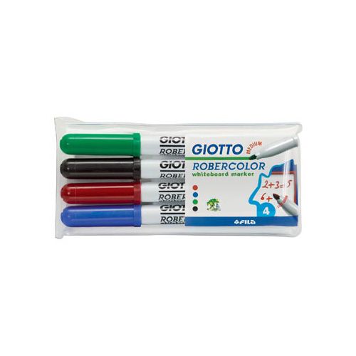 Giotto Giotto Robercolor whiteboardmarker, medium, ronde punt, etui met 4 stuks in geassorteerde kleuren