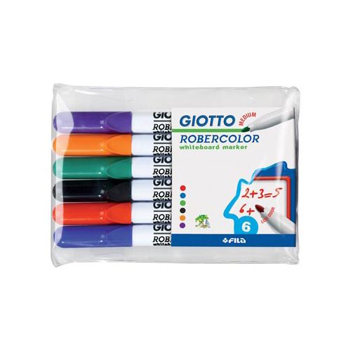 Giotto Giotto Robercolor whiteboardmarker, medium, ronde punt, etui met 6 stuks in geassorteerde kleuren
