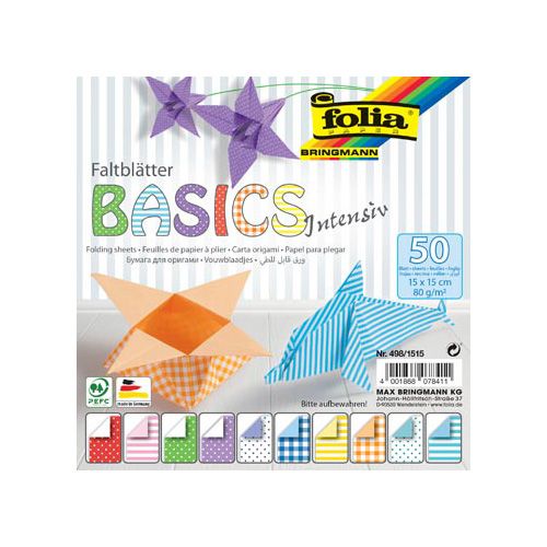 Folia Folia vouwpapier Basic Intensive ft 15x15cm, pak met 50 vel