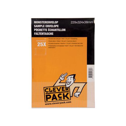 Cleverpack Cleverpack monsterenveloppen, ft 229 x 324 x 38 mm, met stripsluiting, wit, pak van 25 stuks