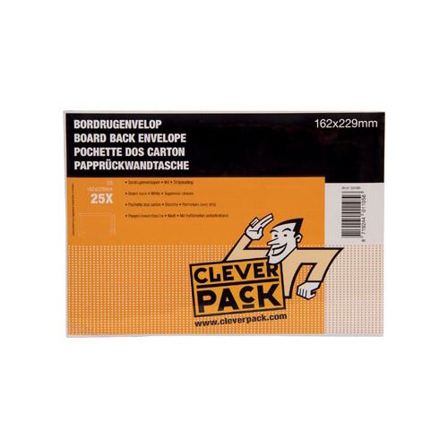 Cleverpack Cleverpack bordrugenveloppen, ft 162 x 229 mm, met stripsluiting, wit, pak van 25 stuks