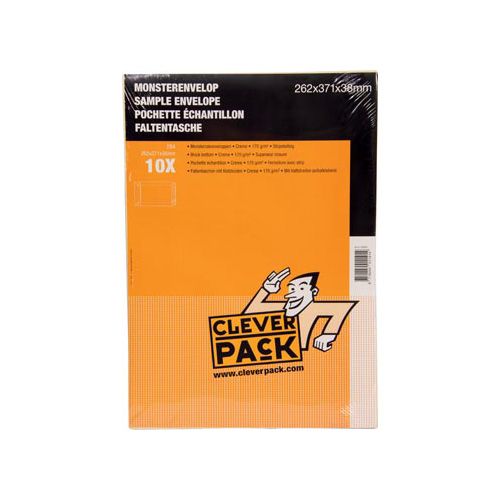 Cleverpack Cleverpack monsterenveloppen, ft 262 x 371 x 38 mm, met stripsluiting, crème, pak van 10 stuks