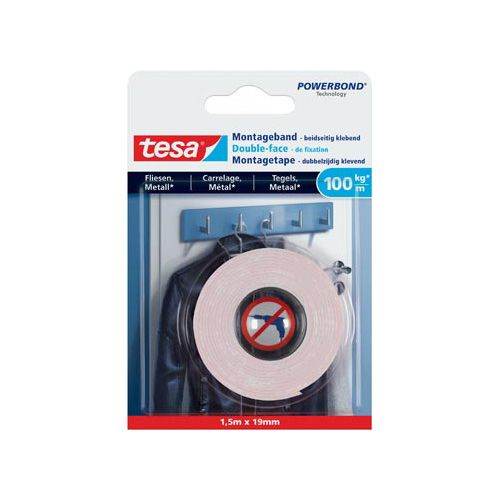 Tesa Tesa Powerbond montagetape Tegels en Metaal, 19 mm x 1,5 m