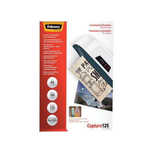 Fellowes lamineerhoes Capture125 ft A4, 250 micron (2 x 125 micron), pak van 100 stuks, zelfklevend