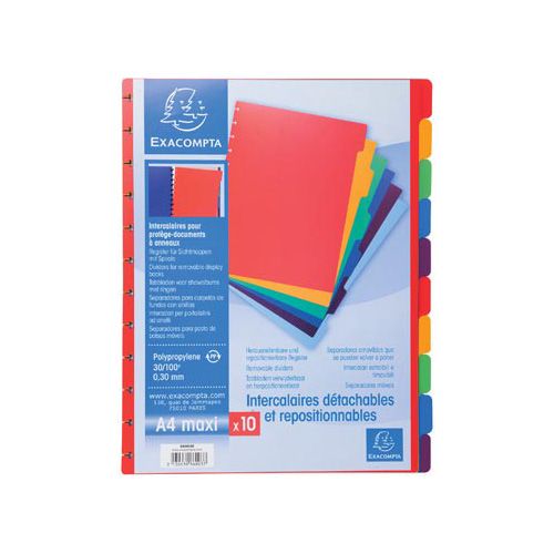 Exacompta Exacompta uitneembare tabbladen voor showalbum met ringen, in gekleurd PP, 10 tabs