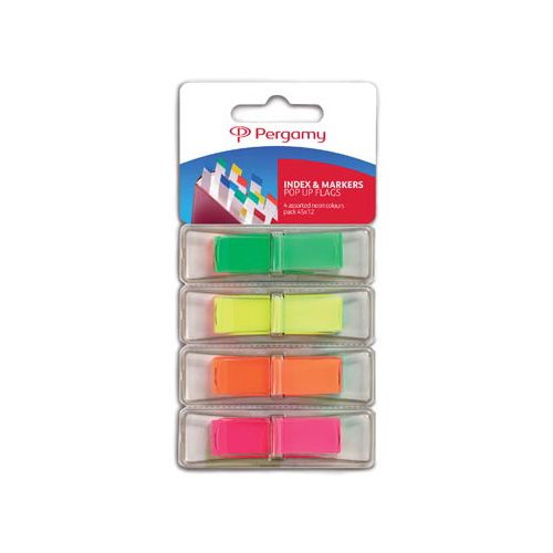 Pergamy Pergamy index 45x12mm, 4 assorti neonkleuren, met dispenser