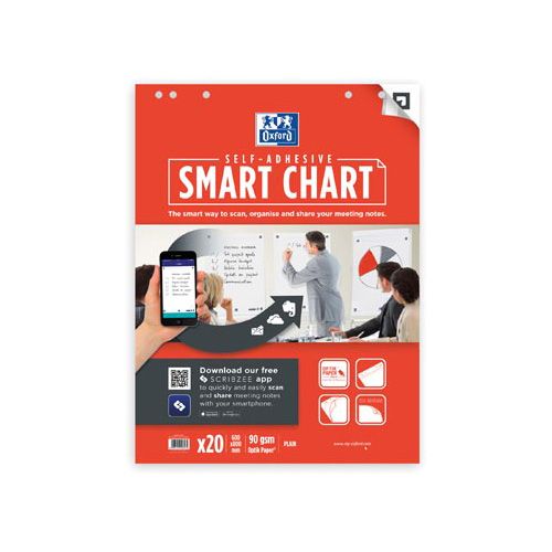 Oxford Oxford flipchartblok Smart Chart, zelfklevend, ft 60 x 80 cm, blanco, pak van 20 vel