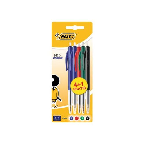 Bic Bic balpen M10, blister 4 + 1 gratis in geassorteerde kleuren