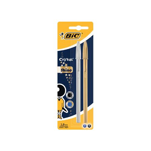 Bic Bic balpen Cristal Shine, blister met 2 stuks (goud en zilver)
